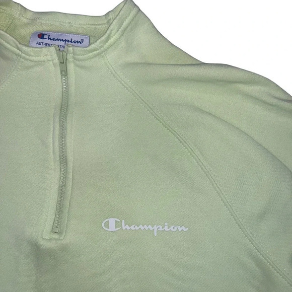 Champion Women's Medium Light Green Quarter Zip High Neck long Sleeve Sweatshirt - Picture 2 of 4